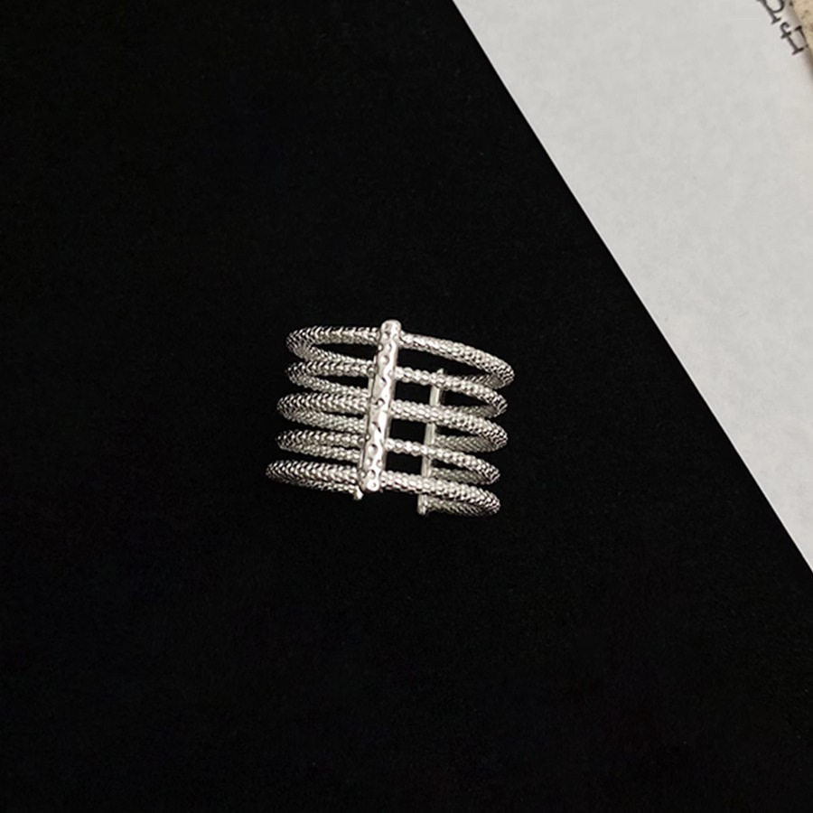 欧美风肌理感多层线条s925纯银同款戒指女小众设计简约时尚指环