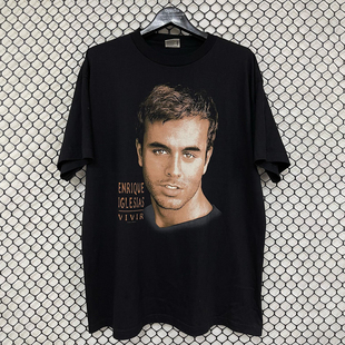Enrique 欧美复古FOG街头潮牌纯棉t恤 Iglesias安立奎人像印花短袖