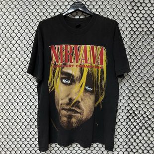 致敬涅槃乐队主唱KurtCobain科特柯本美式 T恤 复古VTG高街潮牌短袖