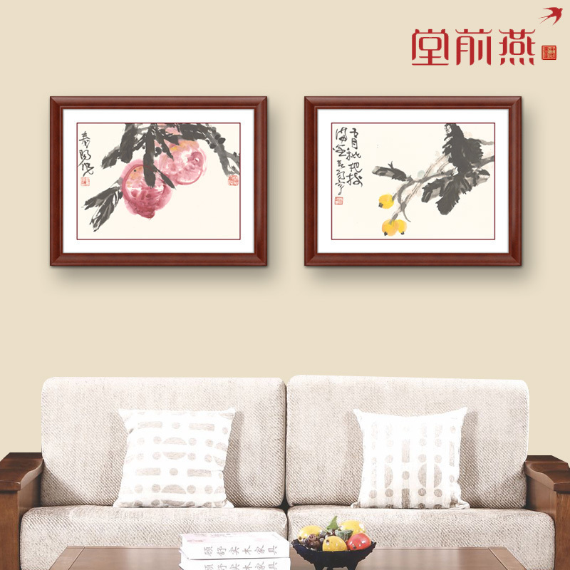 中式餐厅挂画农家乐厨房饭厅装饰画两联水果画墙面壁画艺术国画图片