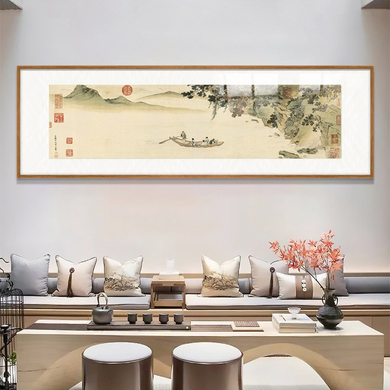 新中式山水画沙发背景墙客厅壁画卧室床头挂画横 仇英 赤壁赋图
