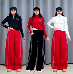 秋冬广场舞烫钻修身长袖T恤打底衫休闲裤弯刀裤套装富丽亲切同款
