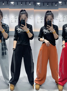 秋冬跳舞广场舞新品3934时尚闪钻显瘦阔腿裤休闲裤富丽同款演出服