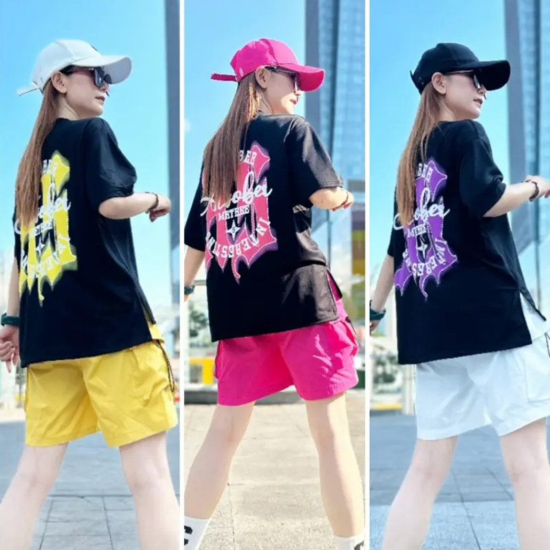 曳步舞服装女新款套装2023款短袖短裤网红富丽海伦同款跳舞广场舞