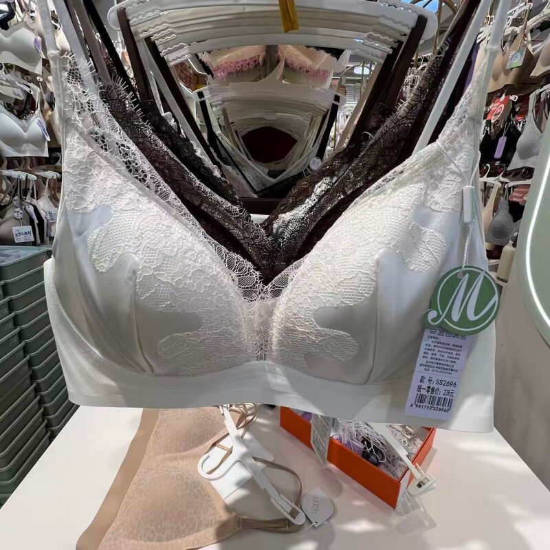 法式缎面蕾丝深v内衣女固定三角杯小胸聚拢美背文胸罩美月馨2696图片