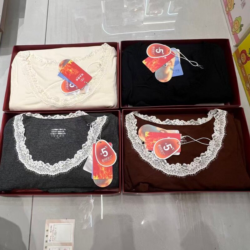 枫之欣687睫毛蕾丝圆领暖绒肌底衣套装羊毛蚕丝美肤保暖秋衣秋裤