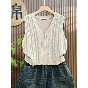 超火~棉线针织马甲开衫无袖背心女士秋季罩衫坎肩马夹洋气上衣