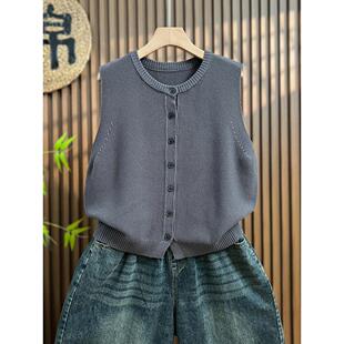 超火~大码棉线针织马甲开衫无袖背心女秋冬宽松坎肩马夹上衣