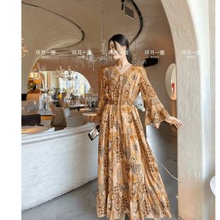 秋冬新款气质简约田园时尚绵绸人造棉显瘦外穿法式连衣裙女2025HY