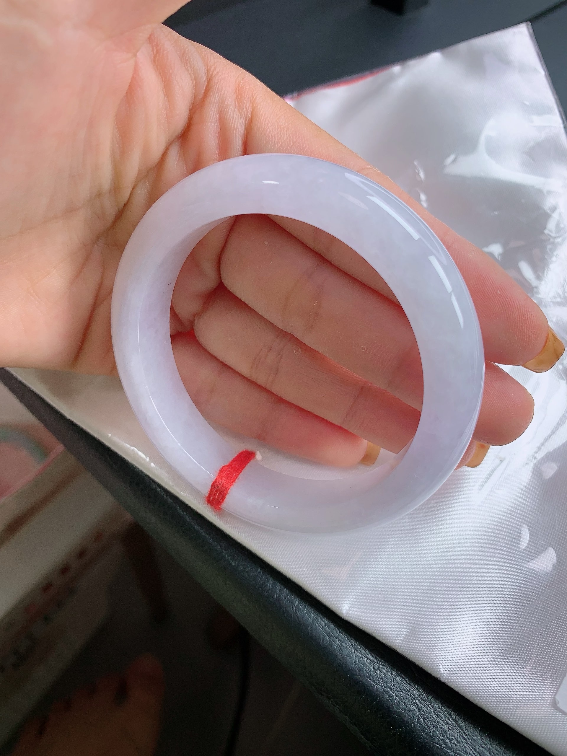 缅甸天然a货翡翠56圈口白月光手镯