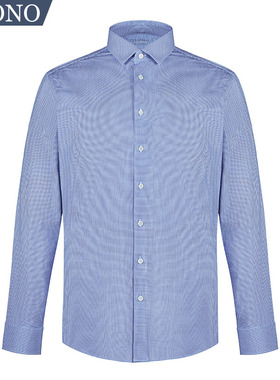 Tuono针织弹力男格子衬衫 秋季长袖蓝色修身职业装商务NK9818-1