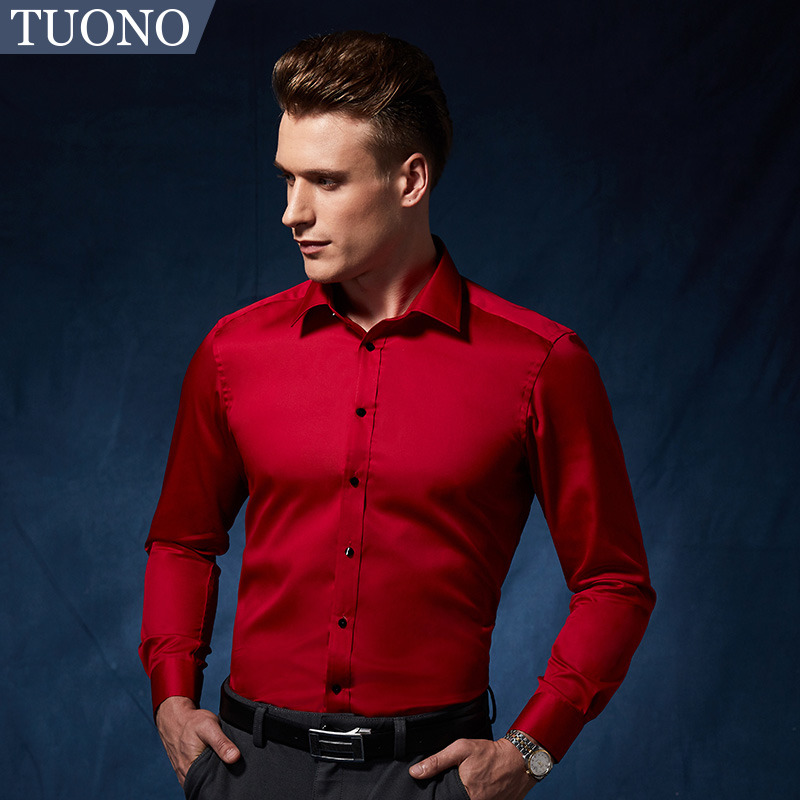 tuono托诺商务正装红色长袖衬衫