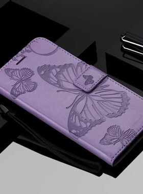 适用三星J4 /J6 2018手机壳A750大蝴蝶压花Xcover7钱夹皮套M32保护套A01 A11 A30S插卡皮壳F15全包防摔壳