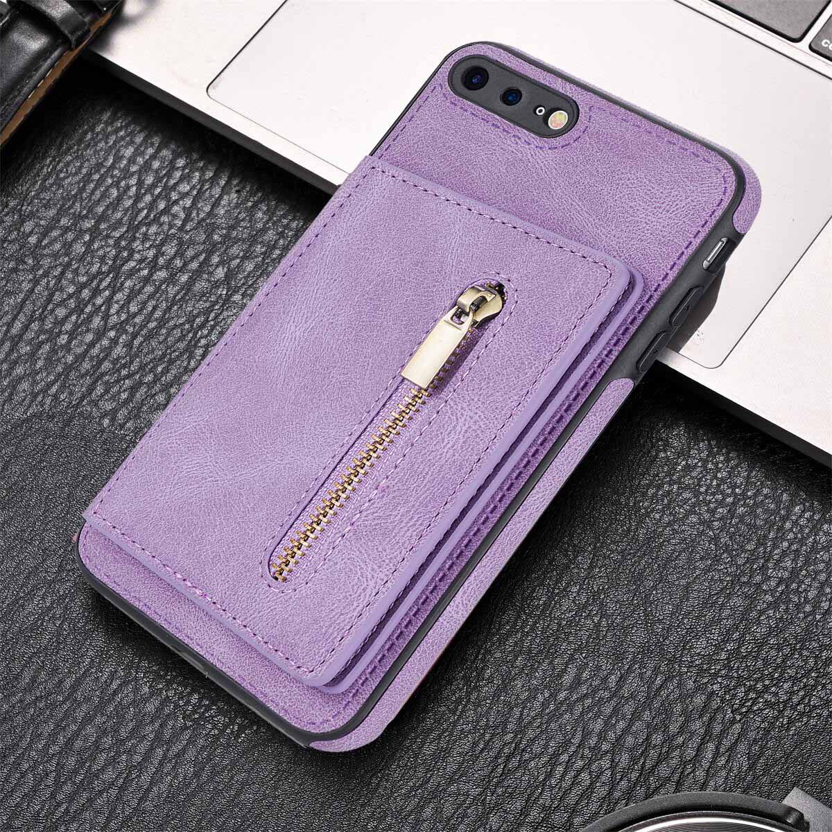 适用iPhone SE2 SE3肤感手机壳7plus拉链卡包皮套6s贴皮保护套ip8防摔皮壳苹果7单壳