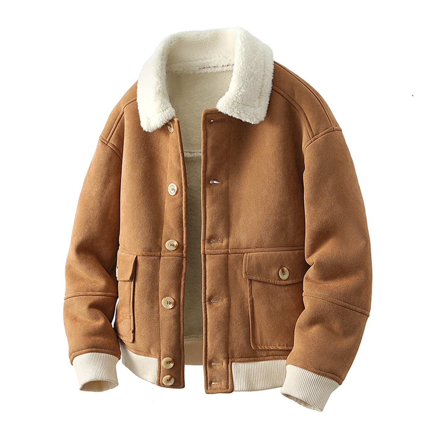 皮毛一体男士冬季大码加绒加厚夹克短款机车服男装羊羔毛棉衣外套