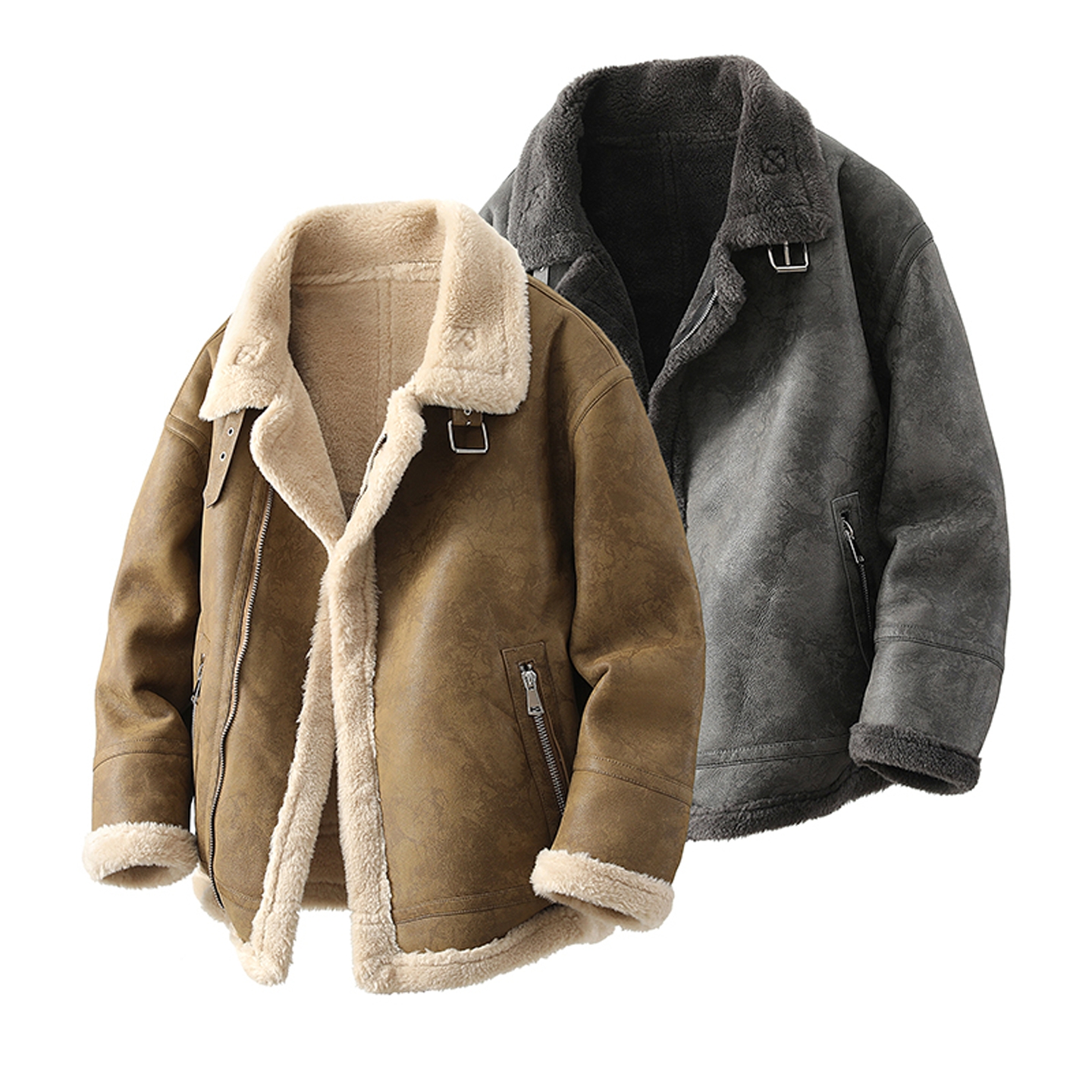 皮毛一体男士冬季大码加绒加厚皮袄短款夹克机车服男装羊羔毛外套
