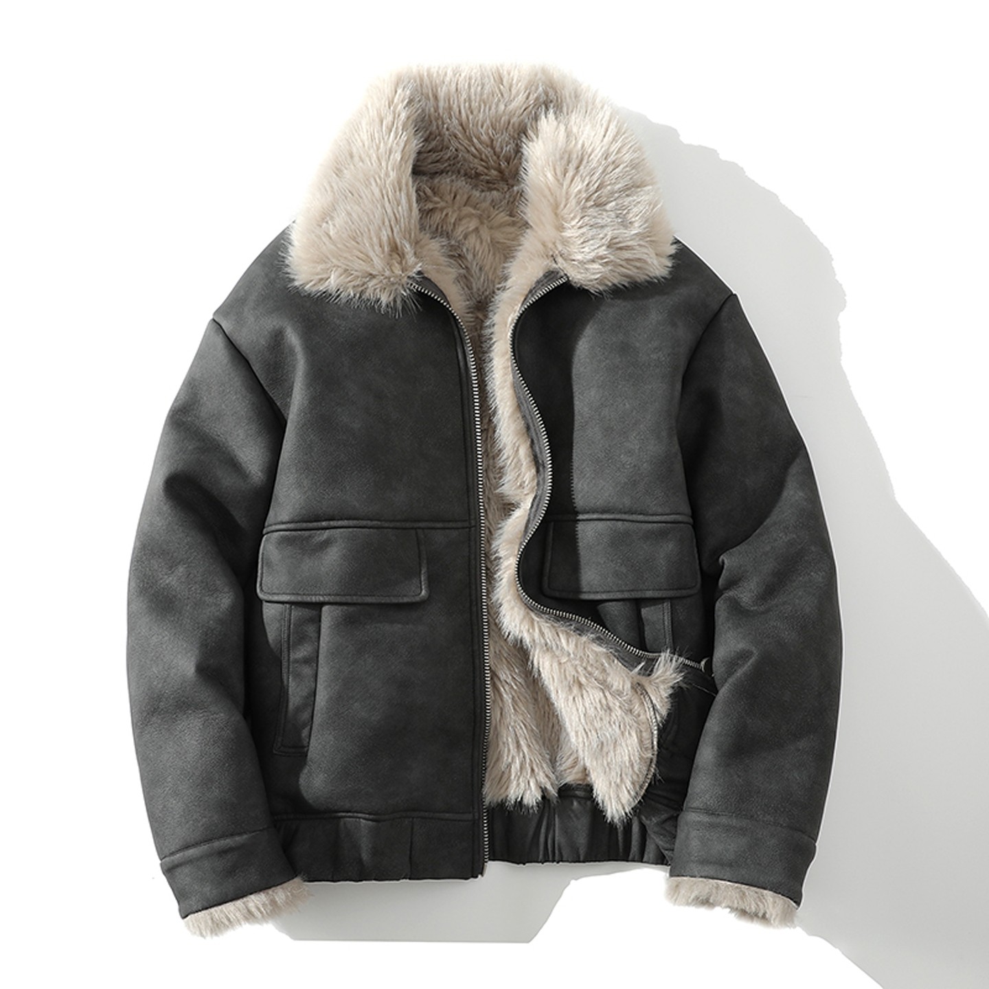 皮毛一体男士冬季加绒加厚皮衣