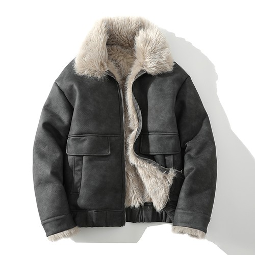 皮毛一体男士冬季加绒加厚皮衣