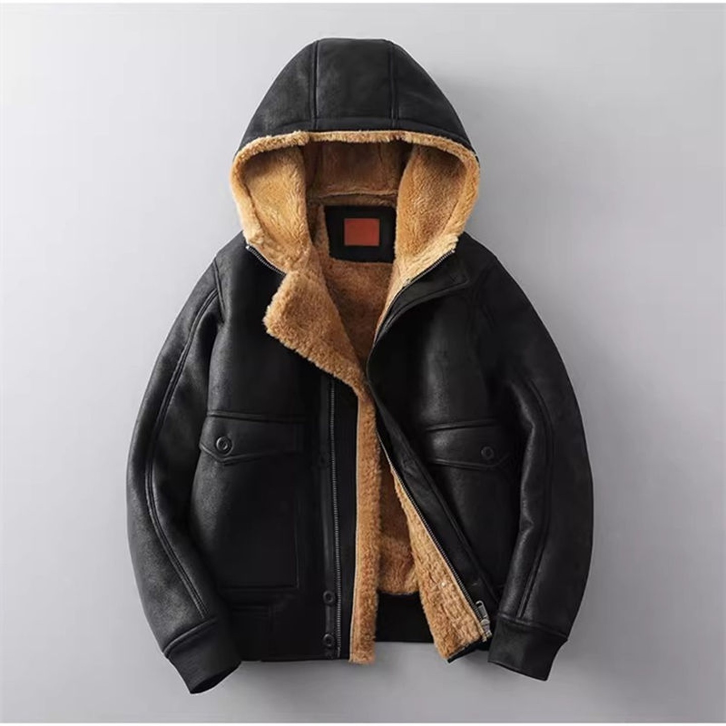 皮毛一体男士冬季大码加绒皮衣