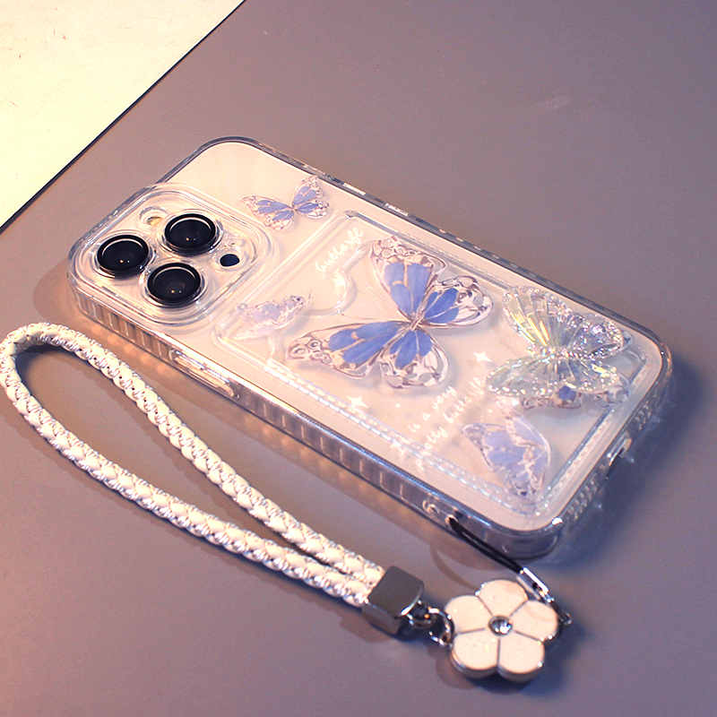 插卡蝴蝶苹果16硅胶女简约手机壳