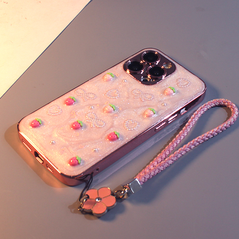 珍珠草莓苹果16硅胶女简约手机壳