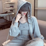 Спортивный костюм для отдыха, модная майка с капюшоном, толстовка с молнией, штаны, комплект, 3 предмета