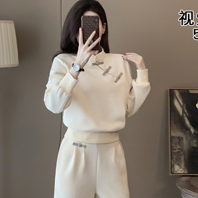 新中式国风休闲运动套装女秋季显瘦设计感小众卫衣阔腿裤两件套潮