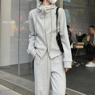 休闲运动服套装女冬季新款慵懒风宽松连帽卫衣加绒加厚两件套女潮