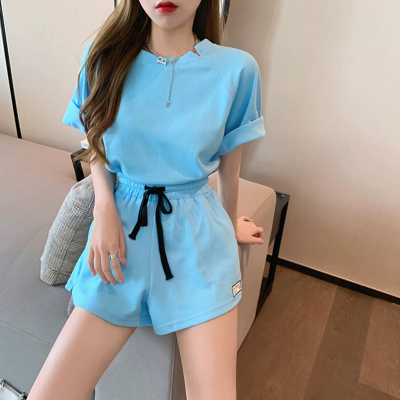 运动服套装女时尚洋气新款浅色盐系短袖成套穿搭配两件套装夏季潮