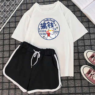 女夏季 新款 短裤 时尚 洋气宽松减龄休闲两件套夏天潮 运动服套装 短袖