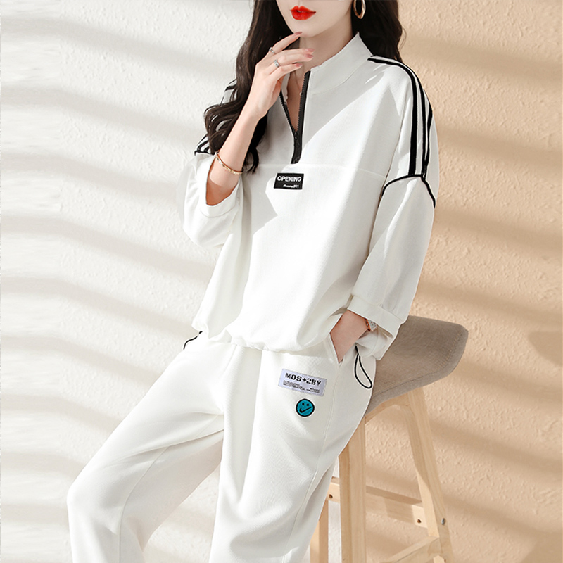 时尚休闲运动服套装女夏季2023款韩版宽松灰色卫衣卫裤跑步两件套