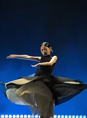 儿童心儿卷珠帘国风飘逸大摆裙古风爵士街舞舞蹈服水墨风练功套裙