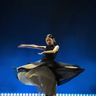 儿童心儿卷珠帘国风飘逸大摆裙古风爵士街舞舞蹈服水墨风练功套裙