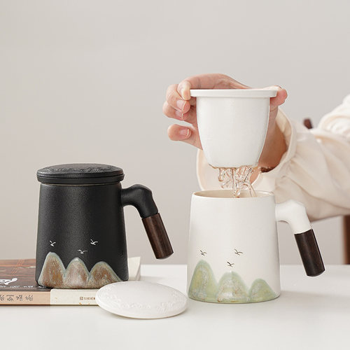 茶水分离马克杯陶瓷杯定制