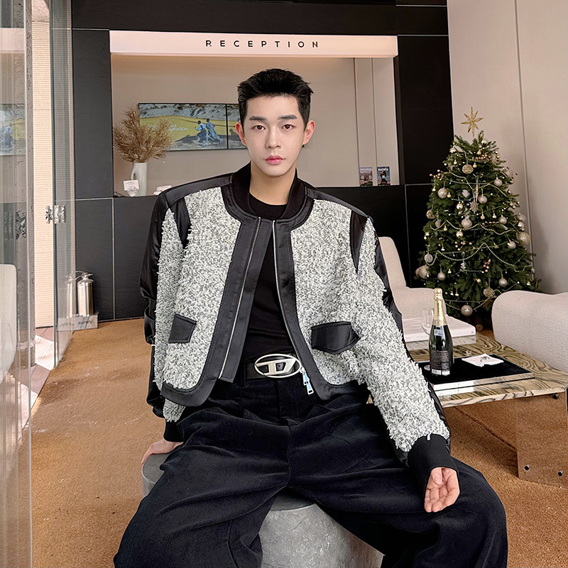 小众设计师撞色拼接小香短款夹克外套2422P145，男装夹克，电商C212