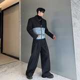 小众设计师牛仔拼接西装阔腿裤套装W2382P230，男装西服套装，电商C212