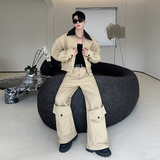 小众设计师双层领工装夹克大口袋廓腿裤套装3558P255，男装夹克，电商C212