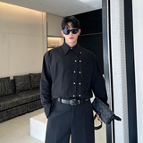 小众设计师斜门襟双排扣百搭休闲衬衫三色2535P80，男装衬衫，电商C212