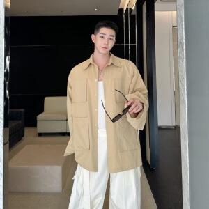 小众设计师百搭休宽松工装口袋衬衫外套两色C3552 P105图片