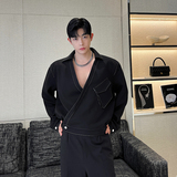 小众设计师交叉门襟明线翻领夹克外套W2326P120，男装夹克，电商C212