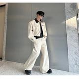 小众设计师撞色拼皮拉链大口袋短款休闲阔腿裤套装两色2533P245，男装西服，电商C212