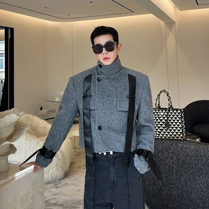 小众设计师多穿拼皮毛呢短款夹克外套 W2410 P175图片