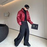 小众设计师美式复古松紧衣摆连帽短款皮衣机车夹克外套2511P140，男装夹克，电商C212