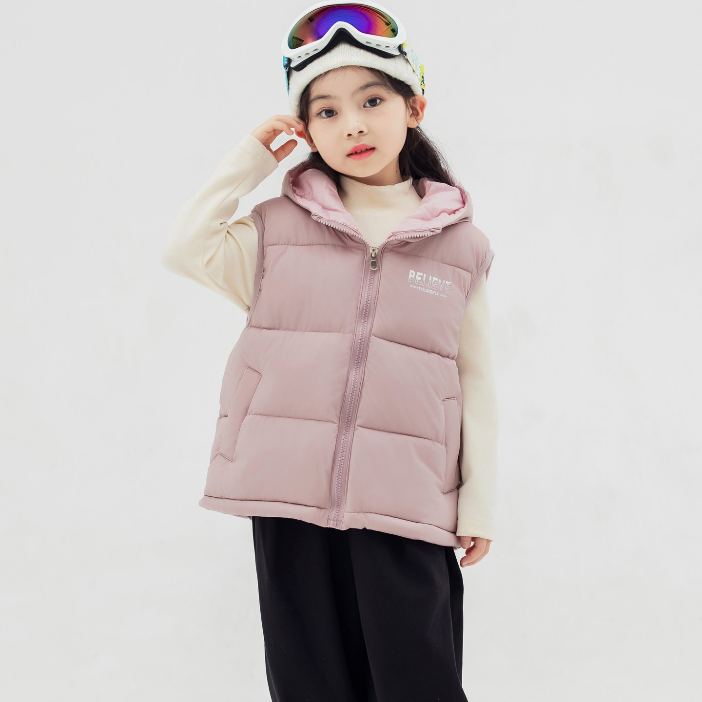 韩国连帽羽绒棉马甲女童外穿2025新款中大童男童背心宽松保暖坎肩