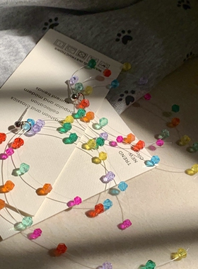 散落的星辰多巴胺水晶耳坠ins春夏彩色耳环小众甜美流苏耳饰925银