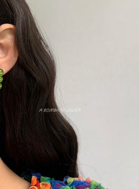 橄榄绿猫眼石耳钉ins小众设计透亮高级感耳环森系小清新耳饰925银