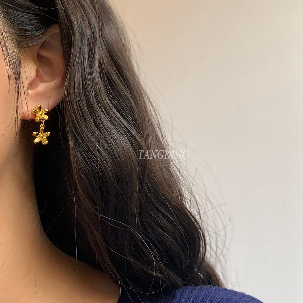 ins复古金属小花拼接流苏耳坠
