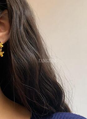 ins金属小花拼接耳钉小众韩版简约高级耳环甜美花朵流苏耳坠925银