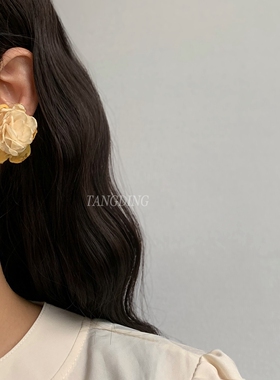 手作日系撞色花瓣布艺耳环ins小众温柔仙女耳钉复古文艺耳饰925银