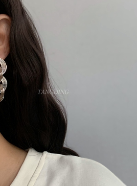 ins欧美潮酷圆圈拼接耳坠小众设计蚊香造型耳环简约夸张耳饰925银